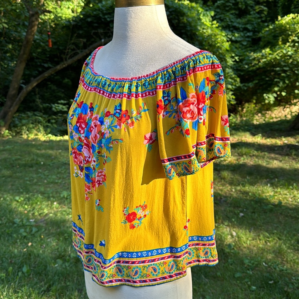 Flying Tomato Off Shoulder Yellow Floral Peasant Blouse - Picture 3 of 6